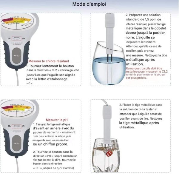 Testeur de PH et de Chlore 2 en 1